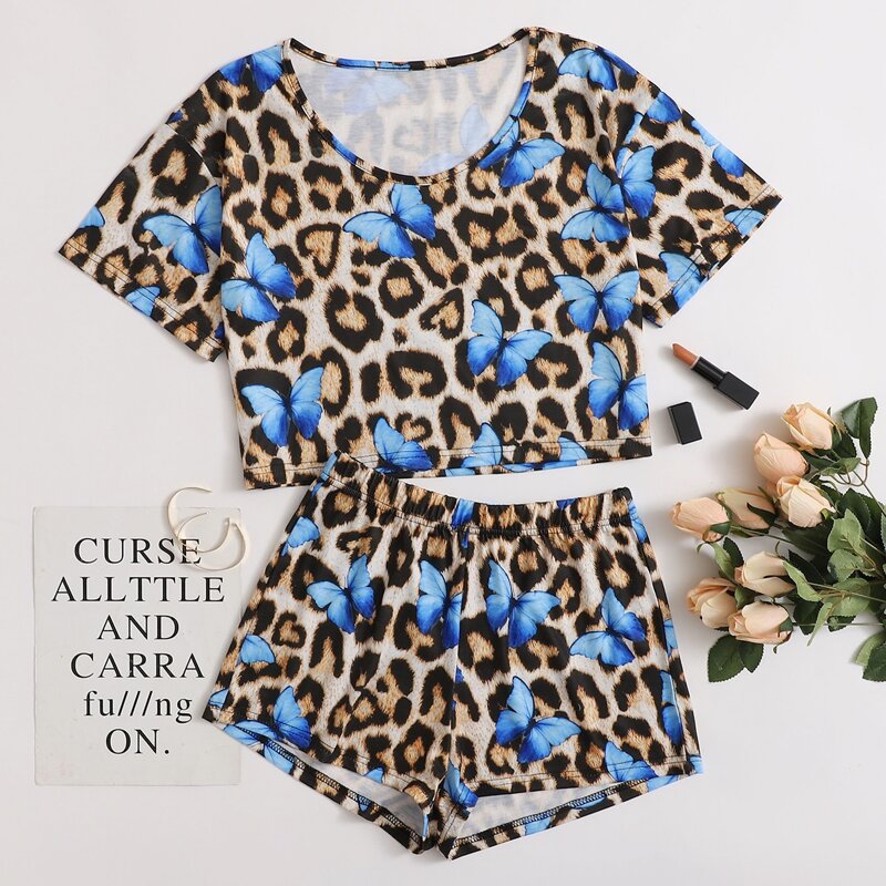 

Leopard & Butterfly Shorts PJ Set, Multicolor