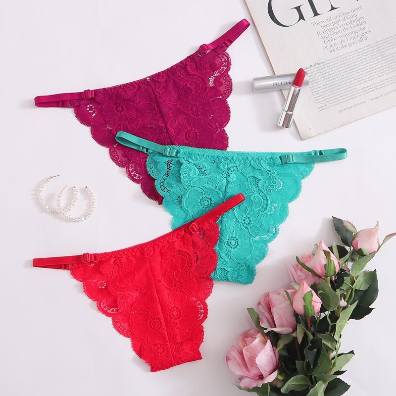 

3pcak Lace Scallop Thong, Multicolor