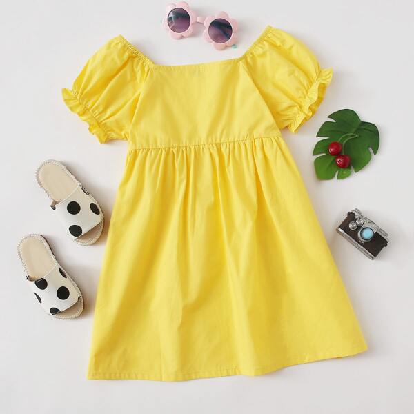 

Toddler Girls Puff Sleeve Smock Dress, Yellow