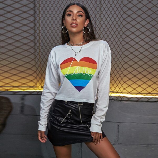 

Rainbow Heart & Letter Graphic Sweatshirt, White