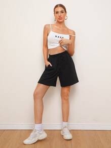 Muchica Quần short Túi màu trơn màu đen Thể thao - màu đen - Xem 5