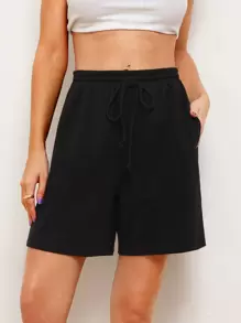 Muchica Quần short Túi màu trơn màu đen Thể thao - màu đen - Xem 1