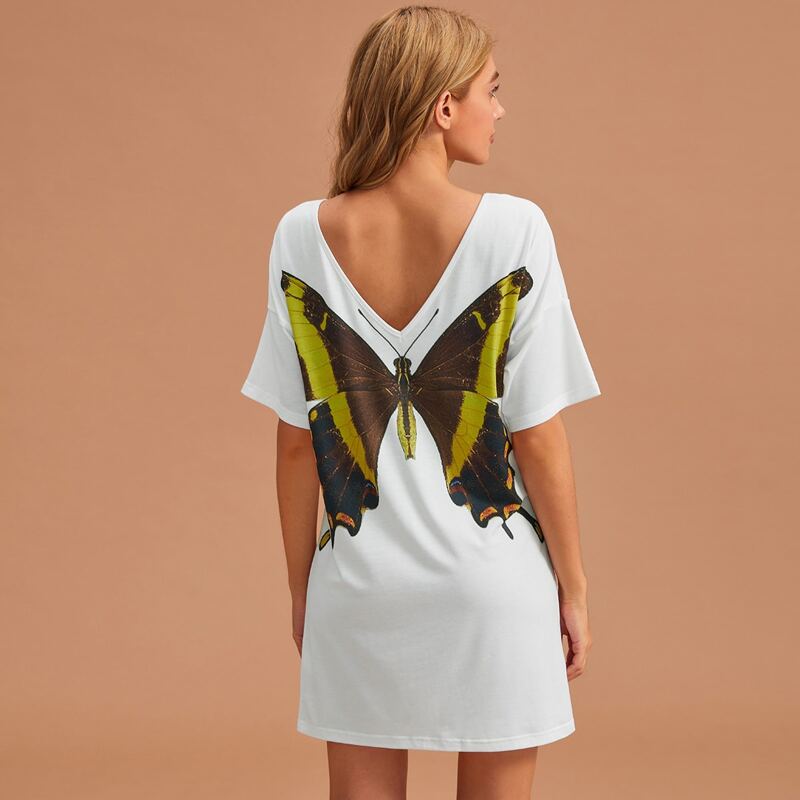 

Butterfly Print Night Dress, White