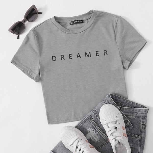 

Letter Graphic Crop Top, Grey
