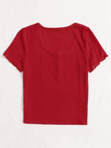 SHEIN Essnce 大碼紐扣生菜邊羅紋針織上衣 - 酒紅色 - 查看 2