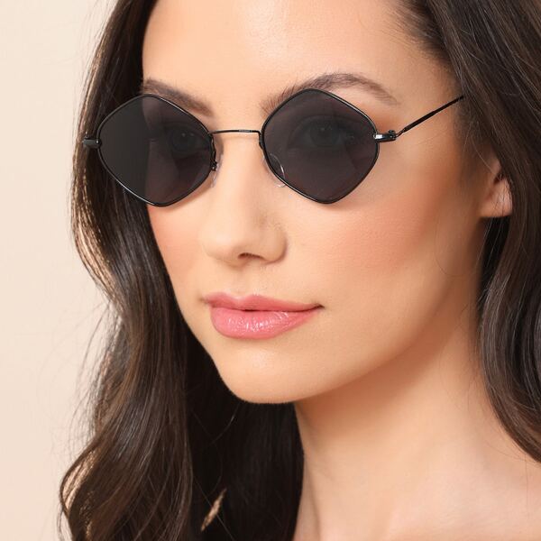 

Four Sided Thin Frame Metal Sunglasses, Black