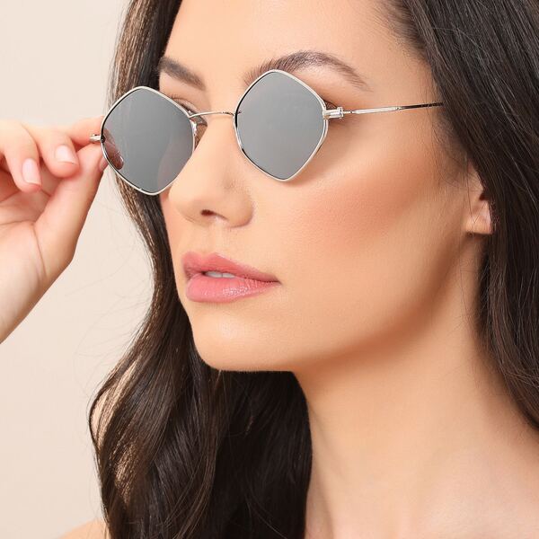 

Four Sided Thin Frame Metal Sunglasses, Grey