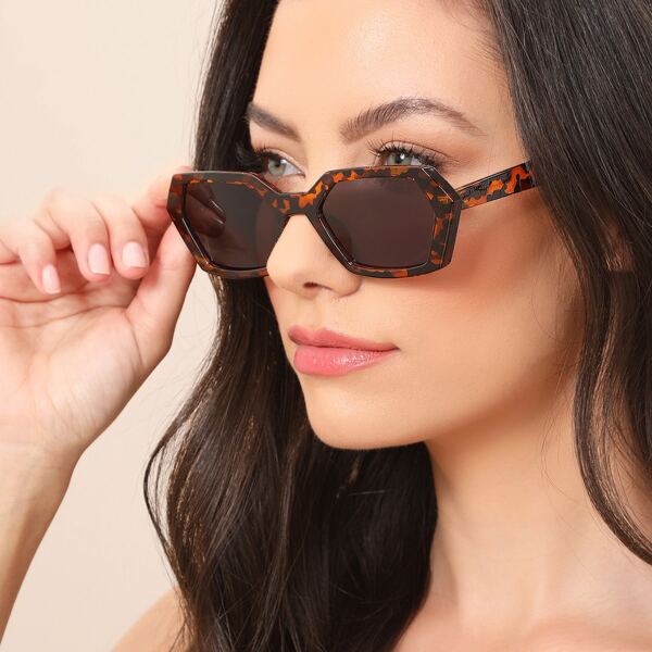 

Slim Rectangle Leopard Acrylic Sunglasses, Brown
