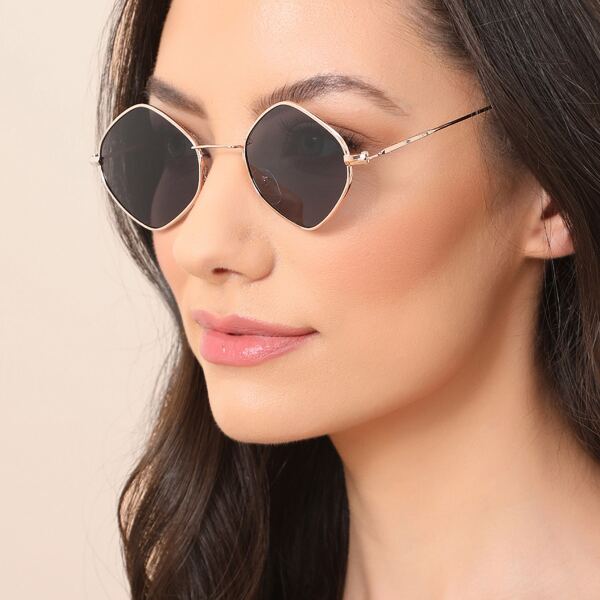 

Four Sided Thin Frame Metal Sunglasses, Black