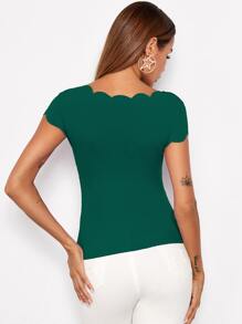 SHEIN Clasi Áo thun Sò điệp màu trơn màu xanh lá Giải trí - màu xanh lá - Xem 2