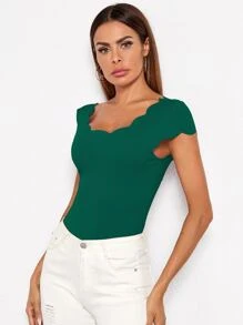 SHEIN Clasi Áo thun Sò điệp màu trơn màu xanh lá Giải trí - màu xanh lá - Xem 3