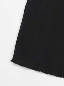 SHEIN EZwear Butterfly Embroidered Lettuce Edge Rib-knit Dress - Black - View 5