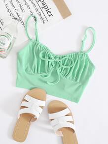 SHEIN Top de tirantes de busto con fruncido con cordón delantero - verde menta - Ver 1