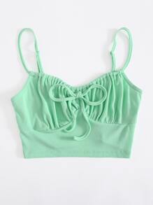 SHEIN Top de tirantes de busto con fruncido con cordón delantero - verde menta - Ver 3