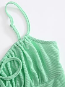 SHEIN Top de tirantes de busto con fruncido con cordón delantero - verde menta - Ver 4