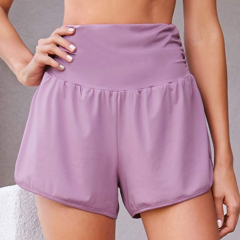 

Wide Waistband Solid Shorts, Lilac purple