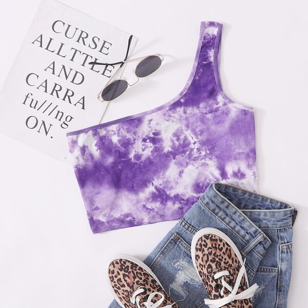

One Shoulder Tie Dye Crop Top, Violet purple