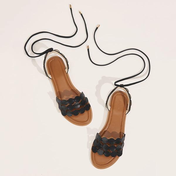 

Open Toe Tie Up Slide Sandals, Black