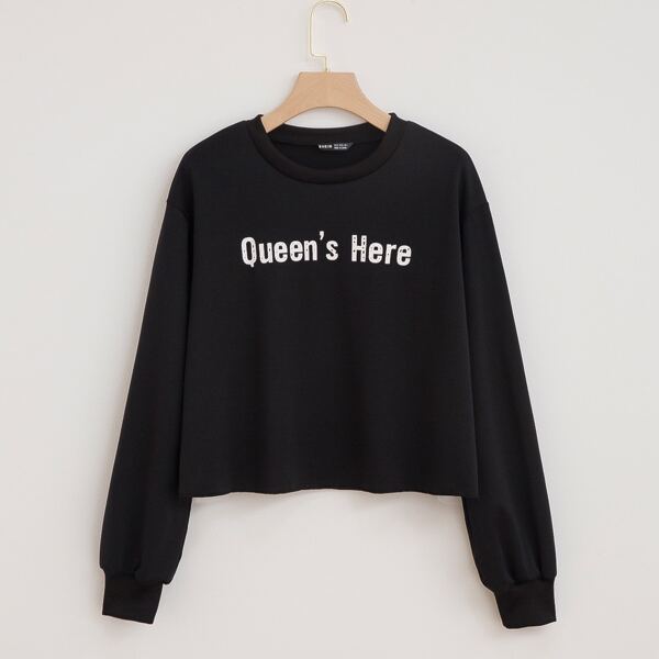 

Slogan Graphic Drop Shoulder Sweatshirt, Black