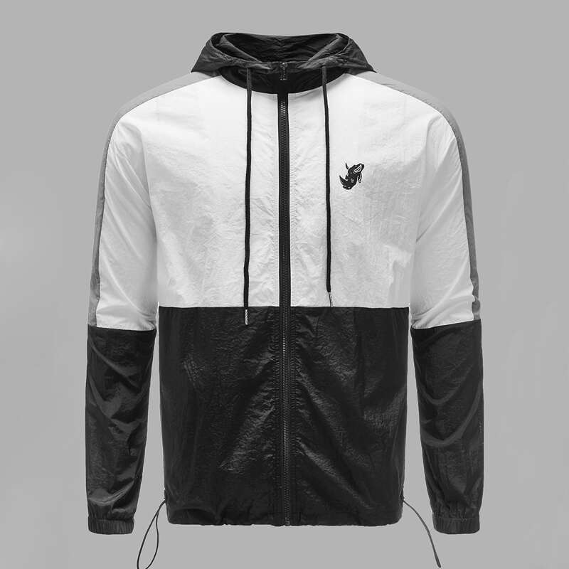 

Guys Graphic Print Colorblock Hooded Jacket, Black and white
