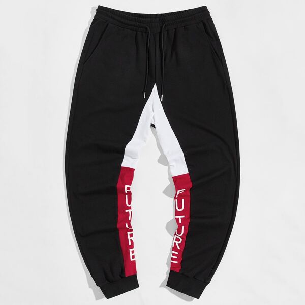 

Men Letter Graphic Colorblock Sweatpants, Black