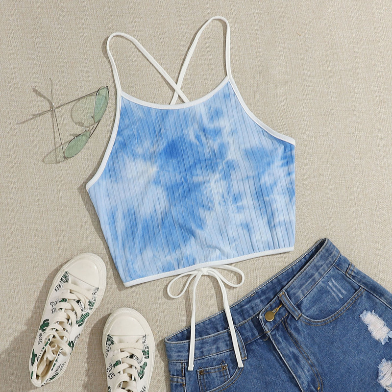 

Lace Up Back Tie Dye Cami, Blue