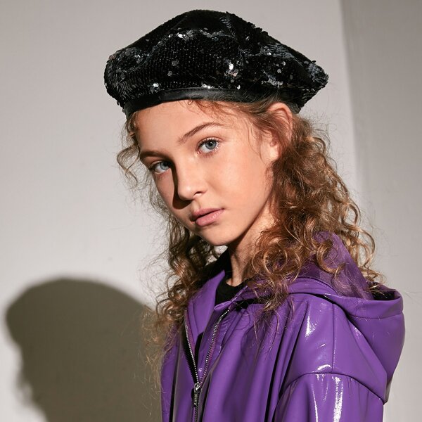 

Girls Sequin Decor Beret Hat, Black
