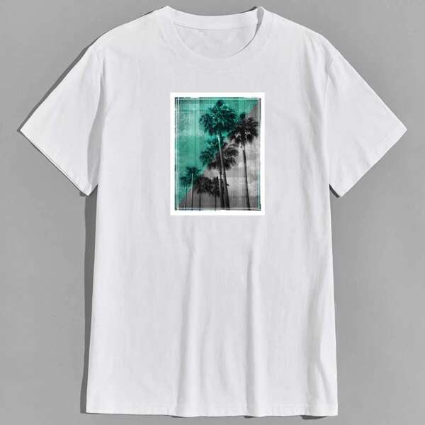 

Men Palm Tree Print Tee, White