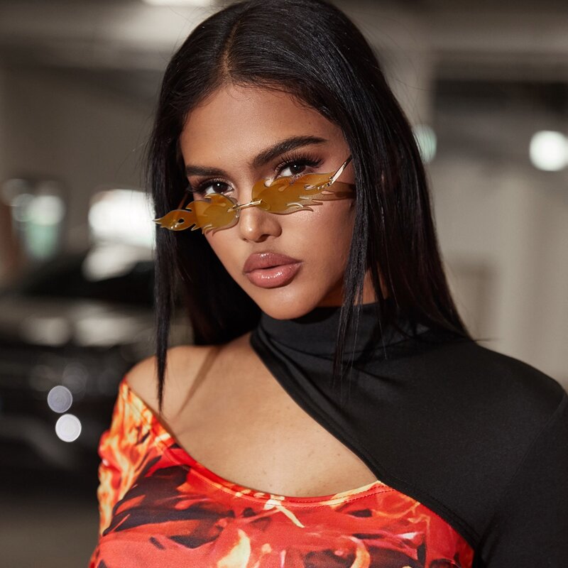 

Flame Shaped Rimless Sunglasses, Yellow