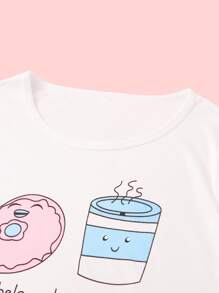 Tween Girl Cartoon & Slogan Graphic Pajama Set - Multicolor - View 3