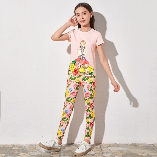 

Girls Figure and Floral Print Tee & Leggings Set, Multicolor