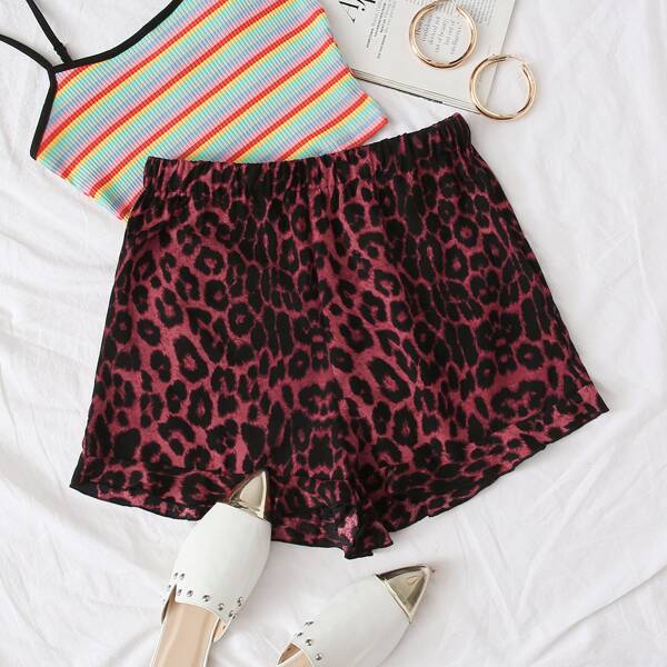 

Elastic Waist Ruffle Hem Leopard Shorts, Multicolor