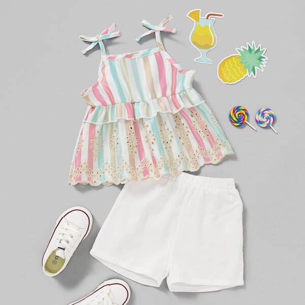 

Toddler Girls Eyelet Embroidery Striped Cami Top & Shorts, Multicolor