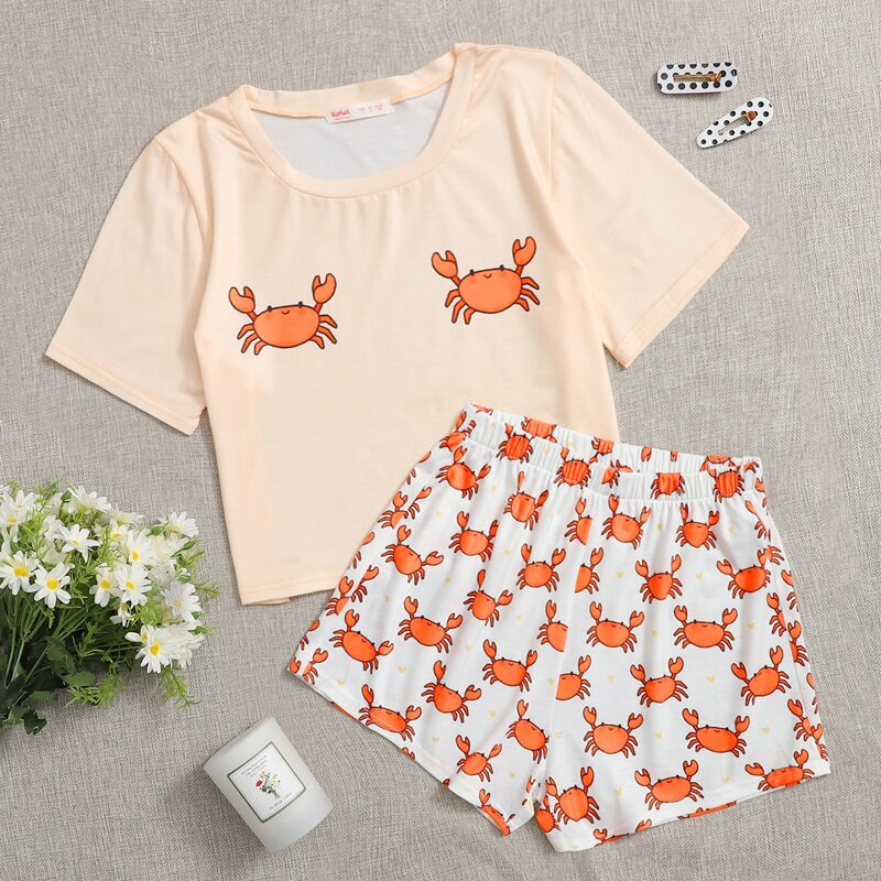 

Crab Print Shorts PJ Set, Multicolor