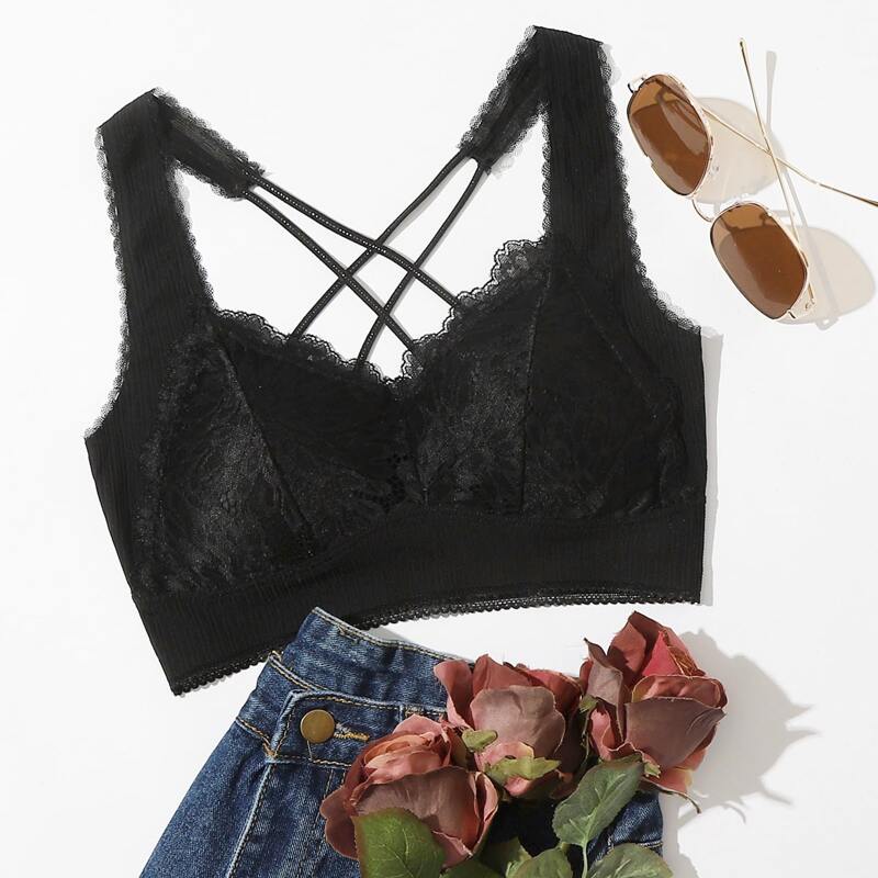 

Lace Crisscross Back Bralette, Black