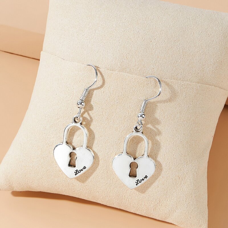 

Heart Lock Drop Earrings, Silver