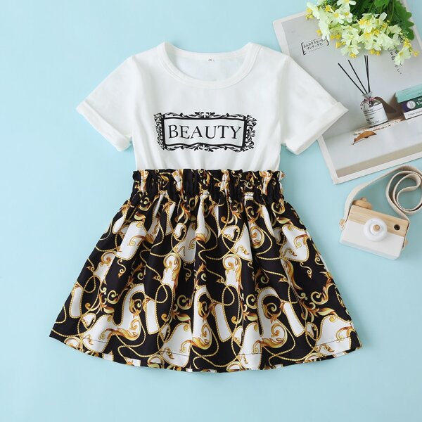 

Toddler Girls Letter Graphic Baroque Print 2 In 1 Dress, Multicolor