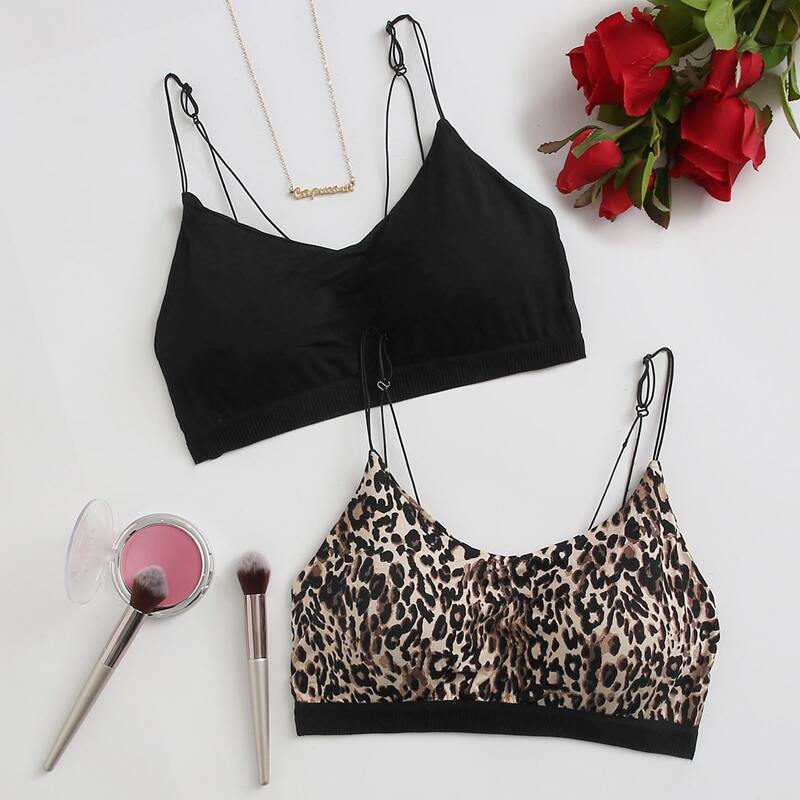 

2pack Leopard Crisscross Back Bralette, Multicolor