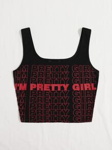 SHEIN Letter Graphic Crop Tank Top - Black - View 3
