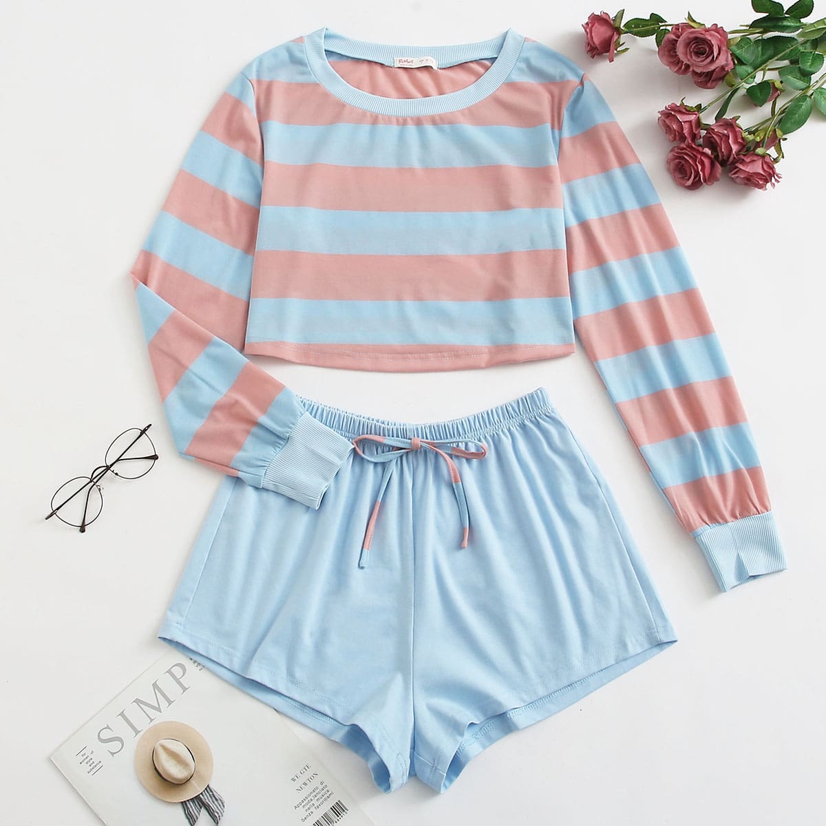 

Stripe Long Sleeve Tee & Shorts PJ Set, Multicolor