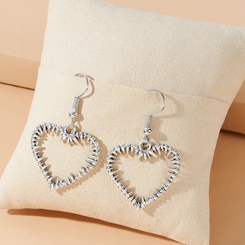 

Heart Drop Earrings, Silver