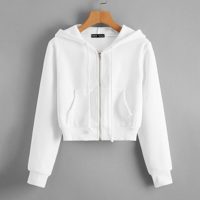 

Kangaroo Pocket Zip Up Hoodie, White