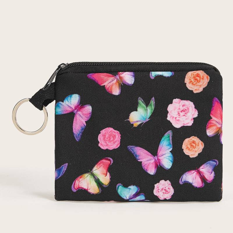 

Butterfly & Floral Coin Purse, Black