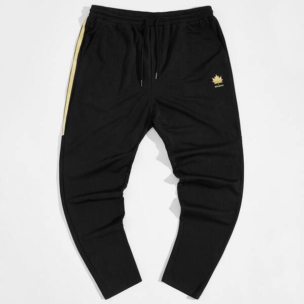 

Men Contrast Striped Side Drawstring Waist Sweatpants, Black
