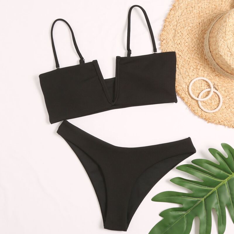 

V Wired Rib Bikini Swimsuit, Black