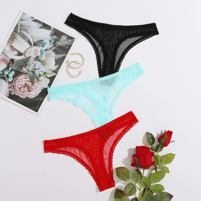 

3pack Sheer Mesh Thong Set, Multicolor
