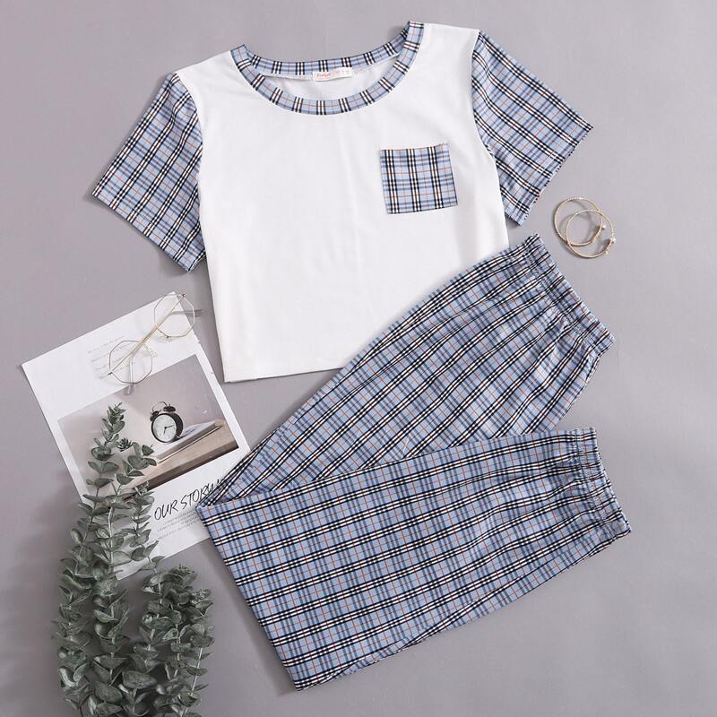 

Colorblock Plaid Tee & Pants PJ Set, Multicolor