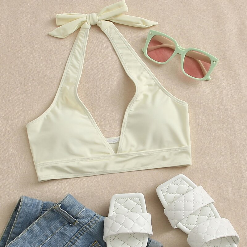 

Plain Halter Bikini Top, Yellow pastel