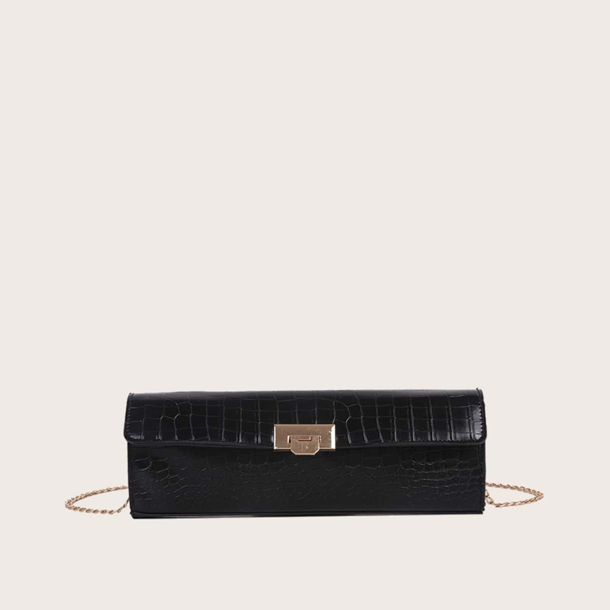 

Croc Embossed Chain Crossbody Bag, Black