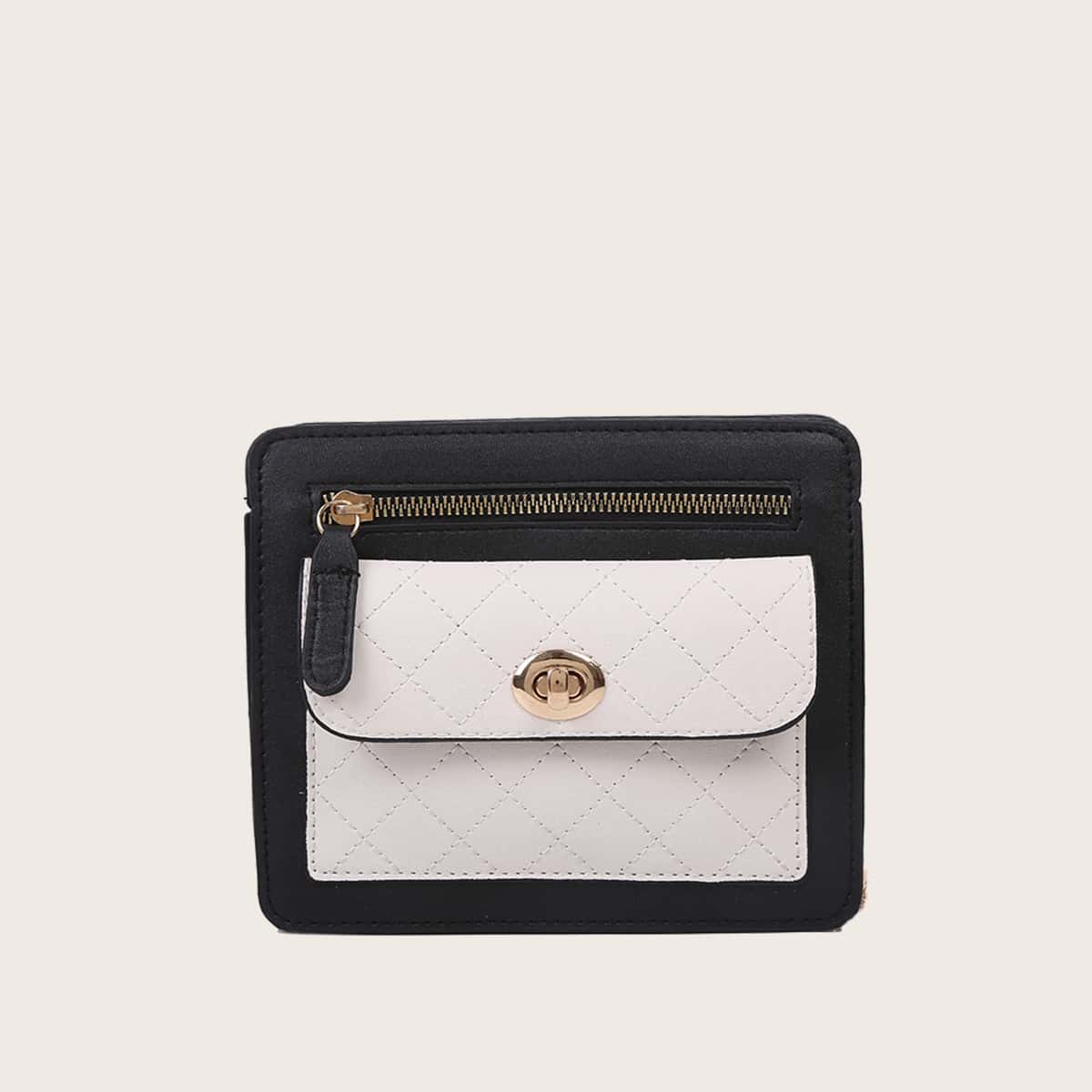 

Colorblock Chain Crossbody Bag, Black and white